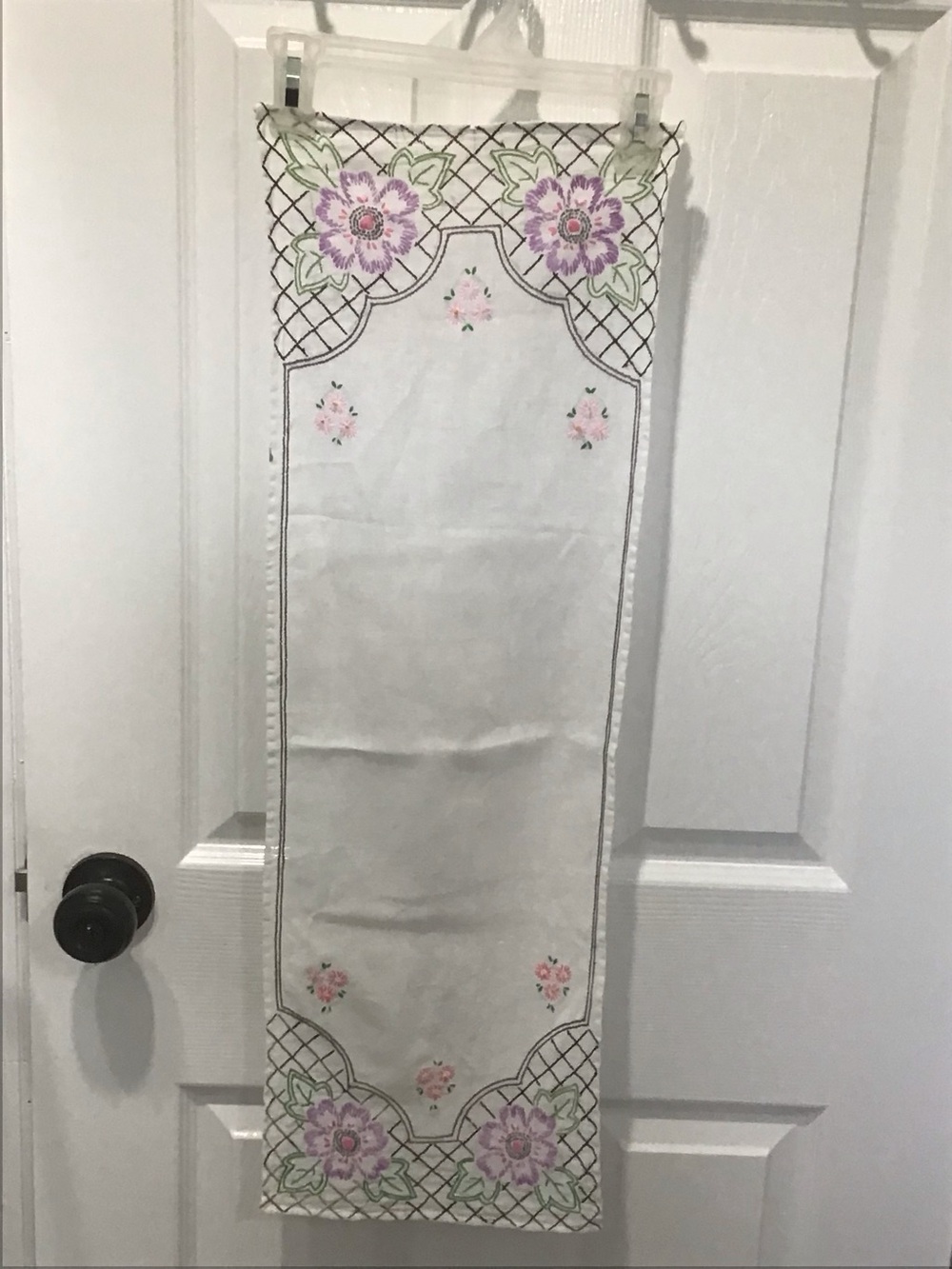 Lavender Floral Embroidered Tapestry Runner - White